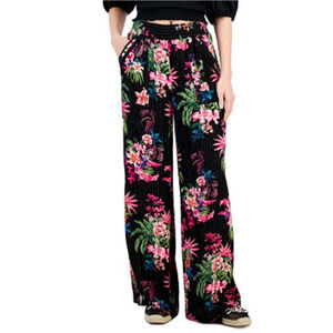 INC International floral Lounge Pants Womens L Wide Leg Hawaiian beach vacation